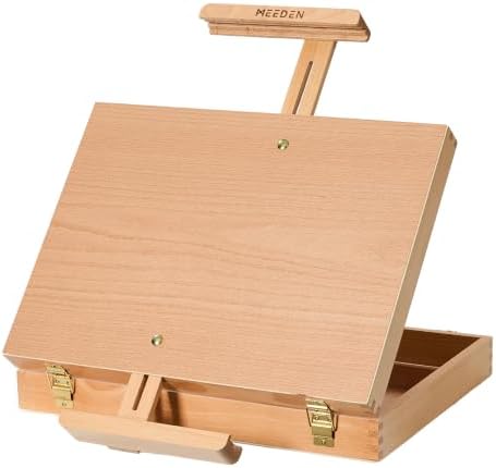 MEEDEN Table Top Easel for Painting: Wooden Portable Tabletop with Storage | Portable Art Easel for Adults - Adjustable Beech Wood Table Top for Artist - Sketchbox - Desk Easel for Beginners Natural