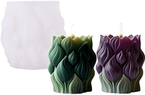 Konrisa Cylinder Candle Molds, 3D Flower Resin Molds for Candle Making, Large Tulip Candle Molds, Handmade Aromatherapy Candles Making Molds Craft Supplies