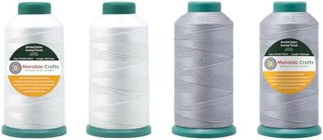 Mandala Crafts Size 69 210D T70 White Gray Bonded Nylon Thread, 6000 YDs
