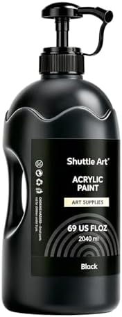 Shuttle Art Black Acrylic Paint, 69oz/2040ml Large Capacity Pump Bottle with Cover, High Coverage True Black, Fast Drying Non-Toxic Art Paint for Artists, Students, Kids & DIY Crafts