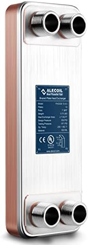 ALECOIL 4"x12"-10 Plates Heat Exchanger with 1" MPT Port Water to Water 316L Stainless Steel Brazed Plate Heat Exchanger for Water Heating, Floor Heating, Industrial and Commercial Refrigeration