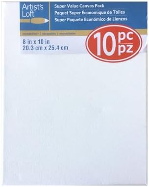 Artist's Loft 10 Count (40 Total) 8” x 10” Super Value Canvas Necessities - Acid Free Cotton Canvas for Paint, Acrylic, & Oils - Bulk 4 Pack