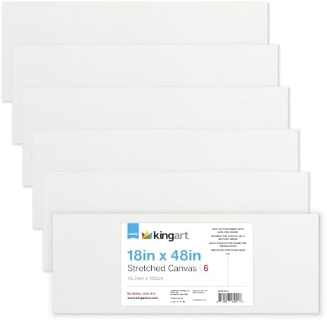 KINGART 851-6 Stretched White Canvas for Painting, 18 x 48 Inch, Pack of 6