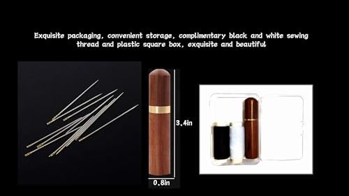 36 Pack Non Threading Sewing Needle Back Opening Dual-Purpose Sewing Needle with Wooden Needle Case+Square Storage Box+Black/White Threads Used for Sewing Clothes, Embroidery, etc(Mixed Sizes)