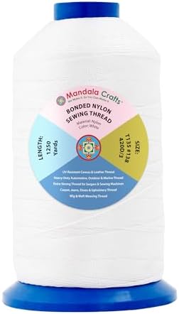 Mandala Crafts Size 138 420D T135 White Bonded Nylon Thread, 1250 YDs