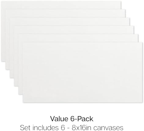 KINGART 850-6 Stretched White Canvas for Painting, 8 x 16 Inch, Pack of 6