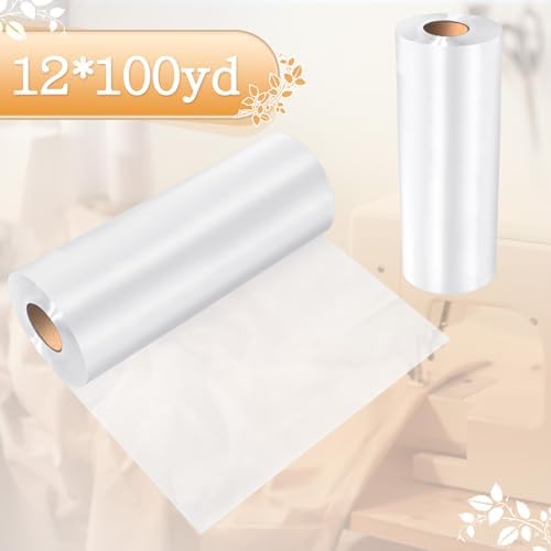 Peryiter 1 Roll 12"x100 yd Clear Wash Away Water Soluble Embroidery Stabilizer 25μM Topping Film Stabilizer for Embroidery Lightweight Sewing Stabilizers for Hand Sewing Machine