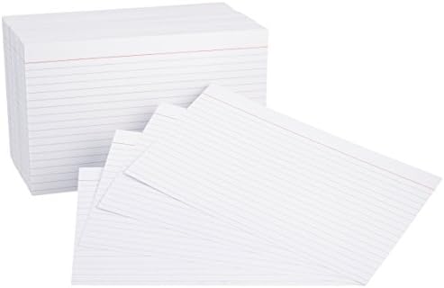 Amazon Basics Ruled Lined Index Cards for Studying and Note Taking, White, 5" x 8", 500 Count (5 Pack of 100)