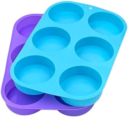 4oz Round Silicone Soap Mold, 3 Inch Big Size 6 Cylinder Silicone Molds for Loofah Soap, Homemade Bath Bombs, Lotion Bars Pack of 2, Purple, Blue
