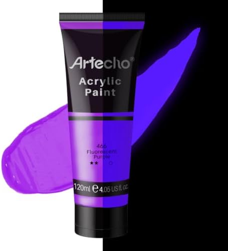 Artecho Fluorescent Purple Acrylic Paint 120ml /4.05oz Tube | Semi Glossy Finish, High Pigment Rich Color Craft Paint for Canvas, Fabric, Non-Toxic
