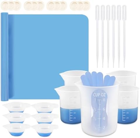 KISREL Silicone Measuring Cups for Resin, Resin Supplies with 250&100ml Silicone Cups, Resin Mixing Cups, Stir Sticks, Epoxy Mixing Cup, Molds
