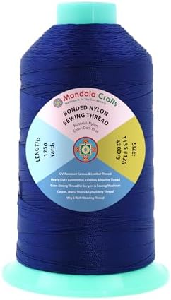 Mandala Crafts Size 138 420D T135 Dark Blue Bonded Nylon Thread, 1250 YDs