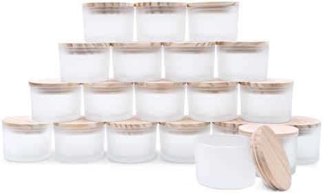 SHOWIN Thick Candle Jars for Making Candles 20 Pcs, 4 OZ Empty Jars with Wood Lids for Candle Making, Sample Container, Frosted White