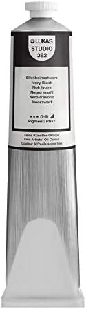 Lukas Studio Artist Oil Color Paints - High-pigment oil paint made with natural binder for artist, painting, & more! - [Ivory Black - 200 mL]