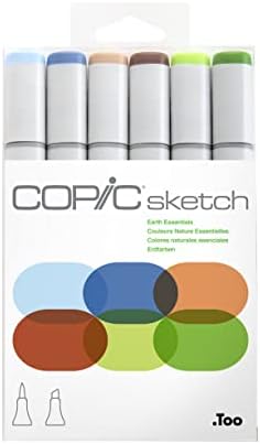 Copic Sketch Alcohol Markers, 6 Color Dual Tip Art Marker Set – Blendable Brush Tips for Drawing, Sketching, and Illustration – Professional Set for for Adult/Teen Artists & Creators - Earth Essential
