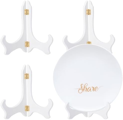 Tatuo 4 Packs Wooden Display Stand Plate Holder Easels,White,7 Inch