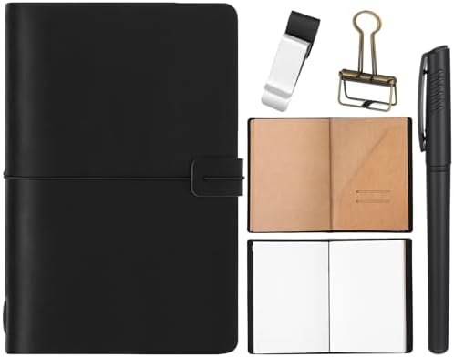 Thenshop Leather Travel Notebook 3 Inserts,Black,A5 Size