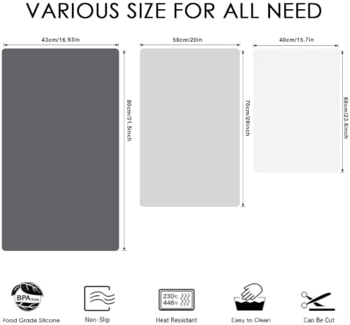 Extra Large Silicone Mat for Kitchen Counter, 31.5x16.9 Inch Heat Resistant Mat Countertop Protector, Non-Stick and Thick Silicone Pad Silicone Baking Mat for Dough and Pastry, Dark Gray