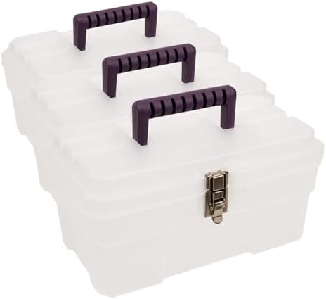 Akro-Mils 14-Inch Plastic Toolbox with Removable Tray, Steel Latch &Padlock Eye, Industrial-Grade Storage Box for Hobby Supplies, Crafts,and Tools,14" x 8" x 8", Made in USA,Clear (09514) (Pack of 3)