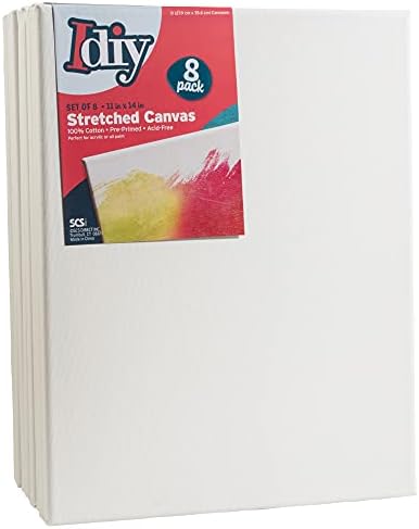 iDIY Stretched Canvas Board 11 x 14 (Set of 8) 5/8" - Classic White Blank, Pre Primed for Oils or Acrylics, 100% Cotton, Acid Free - Professional Grade for Painting or Art Project, Craft, Mixed Media