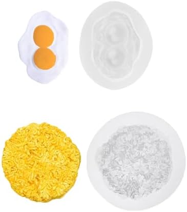 3D Instant Noodle Silicone Mold & Fried Egg Mold, Non-Stick Food Shape Candle Moulds for Chocolate, Resin, Soap | Cute Fondant Molds for Baby Shower Party DIY Crafts‌ (Instant Noodles)