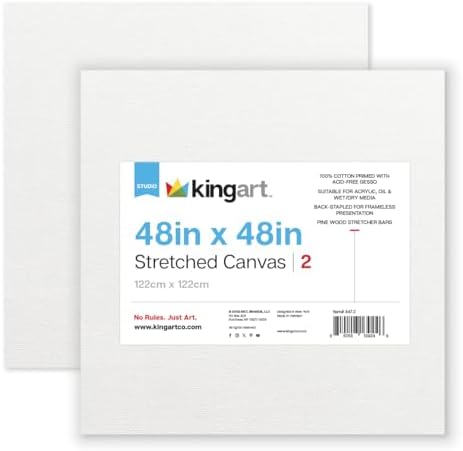 KINGART 847-2 Stretched White Canvas for Painting, 48 x 48 Inch, Pack of 2
