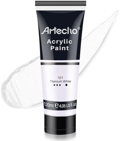 Artecho White Acrylic Paint, Titanium White Paint (120ml / 4.05oz) Tubes, Art Craft Paints for Canvas Painting, Rock, Stone, Wood, Fabric, Art Supplies | Semi Glossy Finish, High Pigment Rich Color Craft Paint for Canvas, Rocks, Wood, Fabric, Ceramic, ...