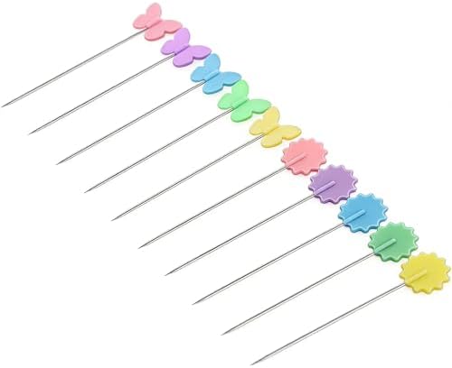 Elisel 200 pcs Multicolor Straight Pins Straight Quilting Pins Craft Positioning Pins Fixed Sewing Marker Needle for Crafting Dressmaker and Other Crafts Making (Butterflies and Flowers)