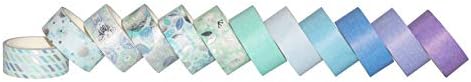YUBBAEX 12 Rolls Blue Silver Washi Tape Set Masking Decorative Tapes (Blue Mix)