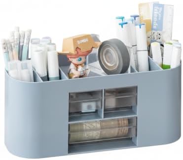 School Supplies Organizer with Drawers, Pen Holder, Blue