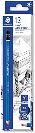 STAEDTLER Mars Lumograph 6B Graphite Art Drawing Pencil, Soft, Break-Resistant Bonded Lead, 12 Pack, 100-6B, Grey