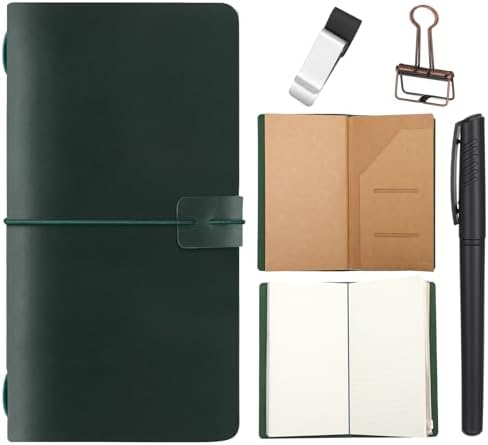 Thenshop Leather Travel Notebook 3 Inserts,Green,Stand Size