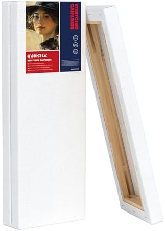 HANSILK Stretched Canvas 4 x12 Inch 3 Pack, 100% Cotton Primed Blank Canvas for Painting, 5/8 Inch Pine Wood Frame Art Canvas for Acrylic Oil Watercolor for Artists Beginners Students