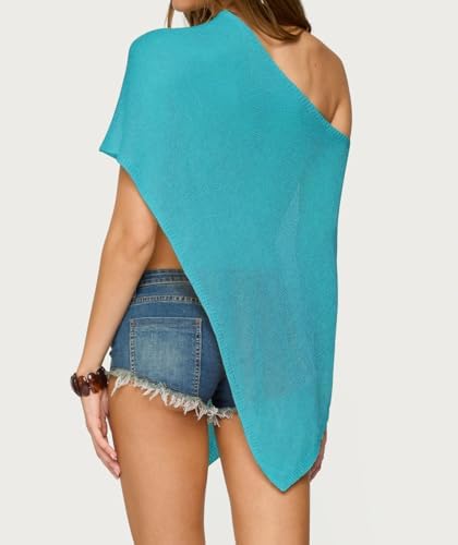 Women Sheer Poncho Shawl Top Lightweight Knit Pullover Beach Cover Up Tops