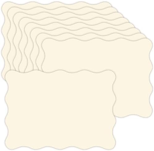 FYSUIMU 100Pcs Scalloped Cardstocks 5" x 7" Beige Rectangle Blank Cards with Wave Edge Thick Card Stock Paper for Cards Making Invitations DIY Crafts Baby Shower Wedding Party Supplies