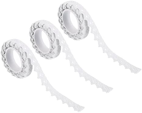 PATIKIL 0.6" Wide 2 Yards Self-Adhesive Lace Tape Lace Ribbon, 3 Pack Cotton Washi Trim Stickers Masking Decorative for Craft Scrapbook DIY Card Making, White