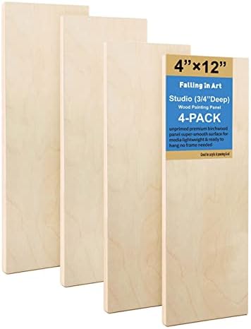 Falling in Art 4 Pack 4x12’’ Unfinished Birch Wood Panels Kit for Painting