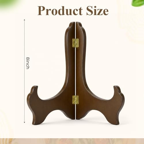Tatuo 2 Packs Wooden Plate Stands for Display Easel Holders, 8 Inch, Brown