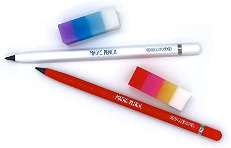 SNIFTY Magic Pencil - Compressed graphite tip equals 100 pencils - red barrel + matching chunky eraser