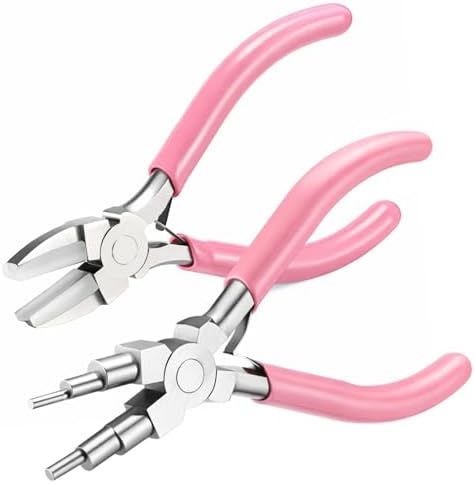 Mudder 2 Pcs Jewelry Making Tool 6 in 1 Bail Making Plier,Pink
