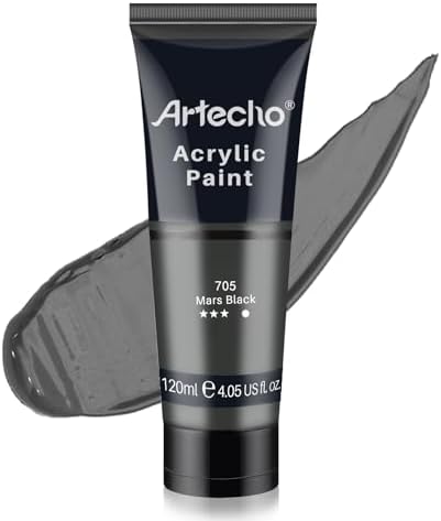 Artecho Mars Black Acrylic Paint 120ml /4.05oz /4.05oz Tube | Semi Glossy Finish, High Pigment Rich Color Craft Paint for Canvas, Rocks, Wood, Fabric, Ceramic, Non-Toxic