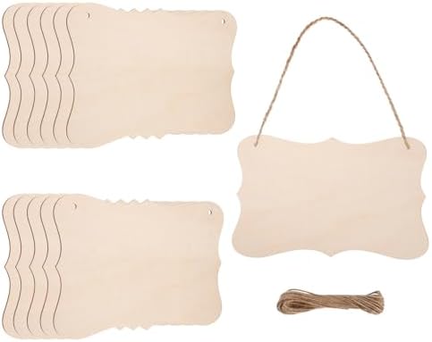MECCANIXITY Unfinished Hanging Wood Sign Blank with Ropes 9"x6" Unfinished Wood Crafts Boards Wooden Plaques for Crafts DIY Painting Burning Carving Door Wall Decoration, Style 8, Pack of 12
