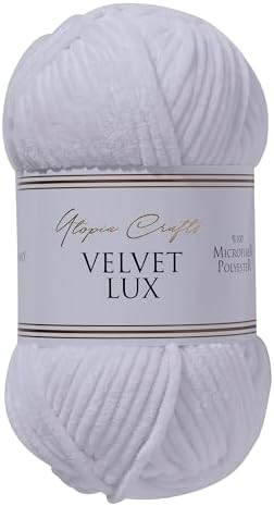 Velvet Lux Chenille Super Soft Chunky Yarn for Knitting and Crochet 2X 100g / 3.52oz (White, 2 Pack)