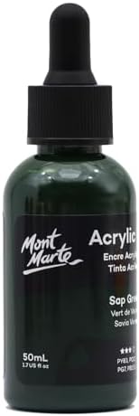 Mont Marte Acrylic Ink Premium 50ml - Sap Green, Acrylic Inks for Artists, Fluoro Colors, Ideal for Air Brush, Pouring Art, Scrapbooking, Ink Drawing, Mixed Media