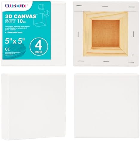 AUREUO 5x5 Inch Gallery Wrapped Canvas 1.5 Inch Depth 4 Pack