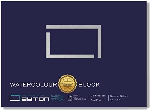 Non-Warping 100% Cotton Watercolor Paper Block - 20 Sheets of 160lb/350gsm Cold Press Water Color Art Supplies for Wet, Dry, and Mixed Media Painting, for Watercolor, Gouache, Acrylic (7 x 5'')