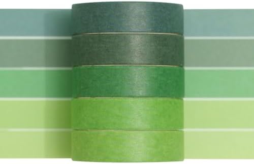 Solid Color Washi Tape Set - 5 Rolls Gradient Rainbow Adhesive Tapes Pastel Arts Decorative Masking Tape Sets for Craft, Kids, Scrapbook, DIY, Gift Wrapping (8-Forest Green)