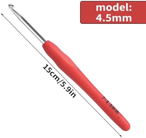 4.5mm Crochet Hook, Ergonomic Crochet Hook, Smooth and Extra Long  Knitting Needles, with Soft Rubber Ergonomic Handle and Aluminum Tip, Perfect Beginner and Arthritic Crochet Hooks (4.5 mm)