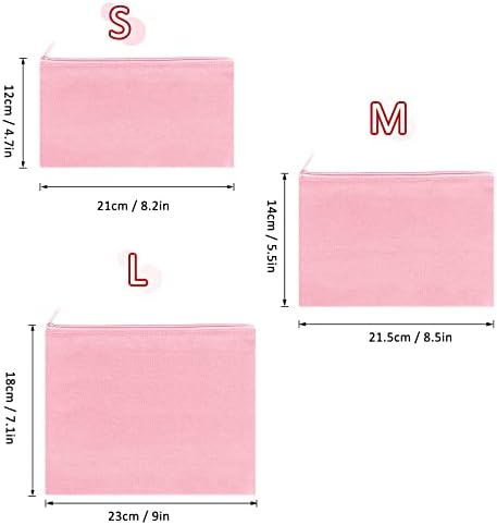 12 Pieces Cotton Canvas Makeup Bag, Multipurpose Cosmetic Bag with Zipper Travel Toiletry Pouch, Blank DIY Craft Bag (Multicolored A, M)