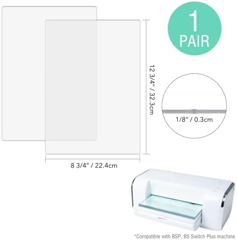 Cutting Pads for BSP & BS Switch Plus Die Cutting Machines – 1 Pair (12.7 x 8.8 Inch) Clear Polycarbonate Plastic Plates – See-Through Design for Perfect Alignment – Replacement Cutting Plates